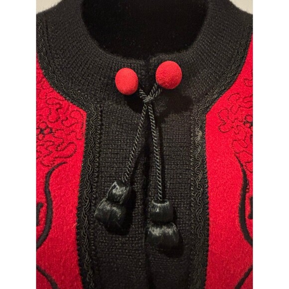 ALPACA STYLE Artesian AT Vintage Black Red Embroidered Tassel Cardigan Sweater L - Picture 7 of 7